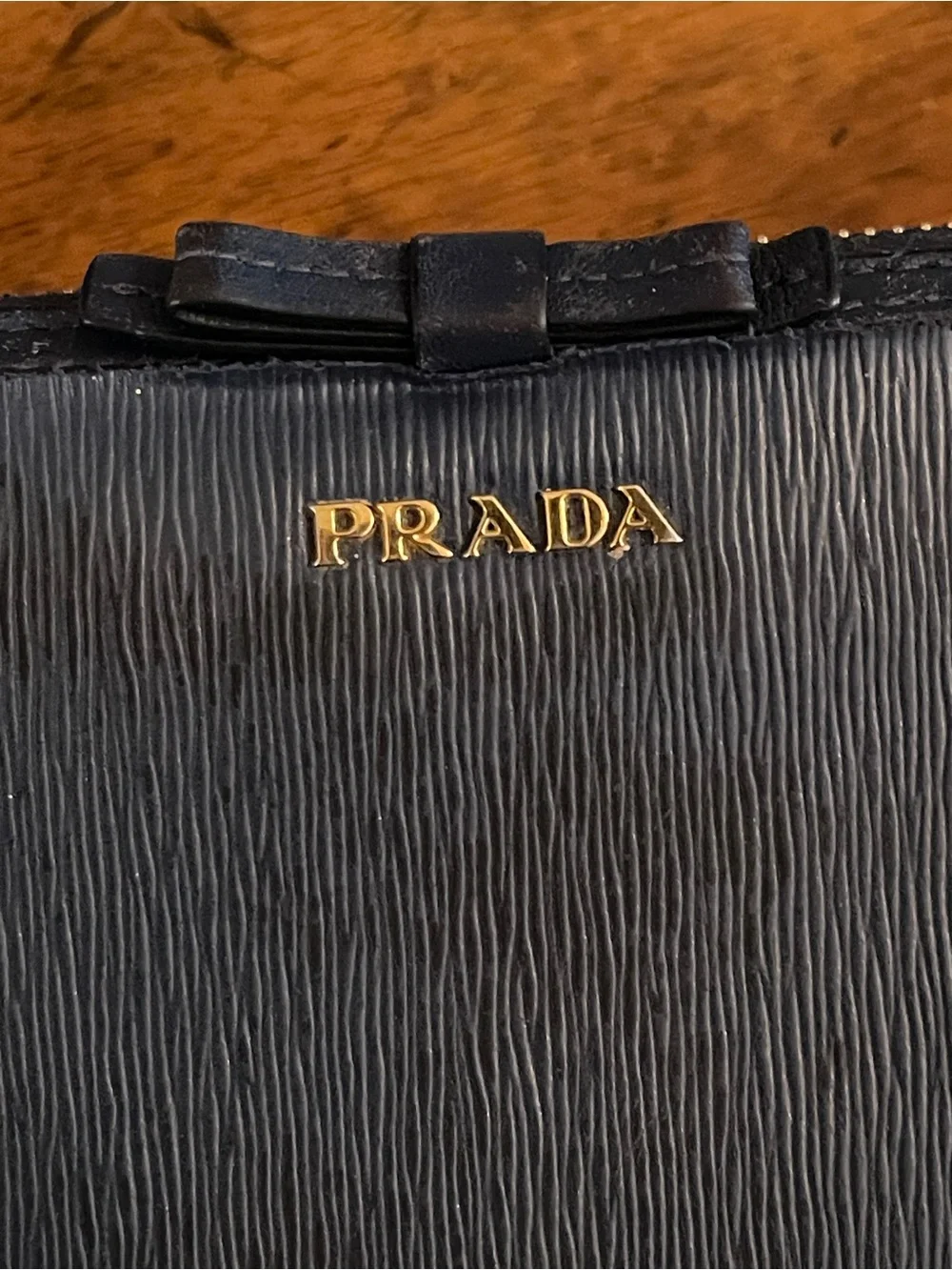 Prada Navy Leather Zip Wallet / used condition